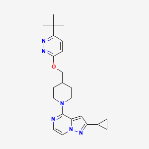 molecular formula C23H30N6O B2923990 4-[4-[(6-Tert-butylpyridazin-3-yl)oxymethyl]piperidin-1-yl]-2-cyclopropylpyrazolo[1,5-a]pyrazine CAS No. 2310121-99-2