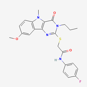 molecular formula C23H23FN4O3S B2924006 N-(4-fluorophenyl)-2-((8-methoxy-5-methyl-4-oxo-3-propyl-4,5-dihydro-3H-pyrimido[5,4-b]indol-2-yl)thio)acetamide CAS No. 1112301-37-7