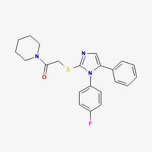 molecular formula C22H22FN3OS B2924035 2-((1-(4-fluorophenyl)-5-phenyl-1H-imidazol-2-yl)thio)-1-(piperidin-1-yl)ethanone CAS No. 1207044-49-2