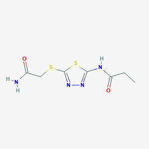 molecular formula C7H10N4O2S2 B2924042 N-[5-(2-amino-2-oxoethyl)sulfanyl-1,3,4-thiadiazol-2-yl]propanamide CAS No. 893157-19-2