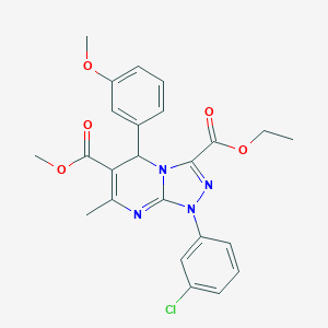 molecular formula C24H23ClN4O5 B292410 3-Ethyl 6-methyl 1-(3-chlorophenyl)-5-(3-methoxyphenyl)-7-methyl-1,5-dihydro[1,2,4]triazolo[4,3-a]pyrimidine-3,6-dicarboxylate 