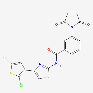 molecular formula C18H11Cl2N3O3S2 B2924102 N-[4-(2,5-dichlorothiophen-3-yl)-1,3-thiazol-2-yl]-3-(2,5-dioxopyrrolidin-1-yl)benzamide CAS No. 393837-56-4
