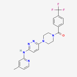molecular formula C22H21F3N6O B2924103 (4-(6-((4-Methylpyridin-2-yl)amino)pyridazin-3-yl)piperazin-1-yl)(4-(trifluoromethyl)phenyl)methanone CAS No. 1021028-01-2