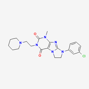 molecular formula C21H25ClN6O2 B2924121 8-(3-chlorophenyl)-1-methyl-3-(2-(piperidin-1-yl)ethyl)-7,8-dihydro-1H-imidazo[2,1-f]purine-2,4(3H,6H)-dione CAS No. 919012-36-5