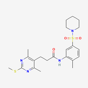 molecular formula C22H30N4O3S2 B2924122 3-(4,6-dimethyl-2-methylsulfanylpyrimidin-5-yl)-N-(2-methyl-5-piperidin-1-ylsulfonylphenyl)propanamide CAS No. 878916-99-5