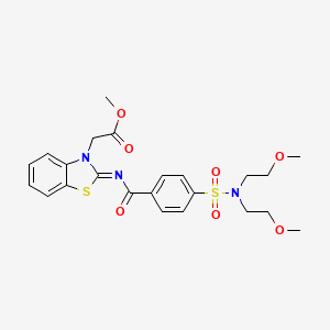 molecular formula C23H27N3O7S2 B2924123 (Z)-甲基 2-(2-((4-(N,N-双(2-甲氧基乙基)磺酰胺基)苯甲酰)亚氨基)苯并[d]噻唑-3(2H)-基)乙酸酯 CAS No. 941871-93-8