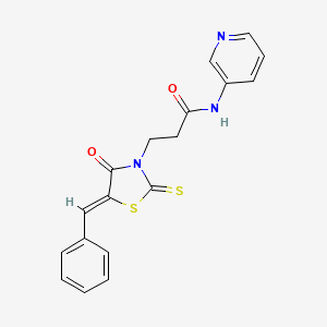 molecular formula C18H15N3O2S2 B2924125 3-(5-苯亚甲基-4-氧代-2-硫代-噻唑烷-3-基)-N-吡啶-3-基-丙酰胺 CAS No. 301305-17-9