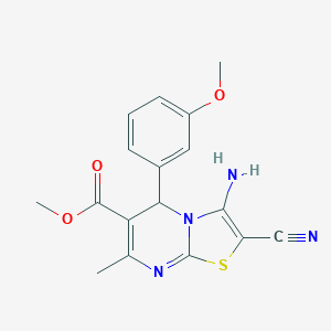 molecular formula C17H16N4O3S B292413 3-amino-2-cyano-5-(3-methoxyphenyl)-7-methyl-5H-thiazolo[3,2-a]pyrimidine-6-carboxylic acid methyl ester 