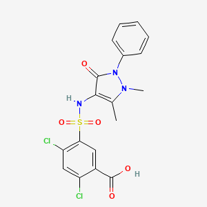 molecular formula C18H15Cl2N3O5S B2924151 2,4-dichloro-5-[(1,5-dimethyl-3-oxo-2-phenyl-2,3-dihydro-1H-pyrazol-4-yl)sulfamoyl]benzoic acid CAS No. 380347-78-4