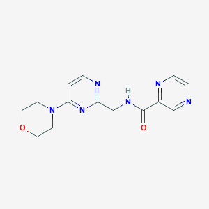 molecular formula C14H16N6O2 B2924159 N-((4-吗啉代嘧啶-2-基)甲基)吡嗪-2-甲酰胺 CAS No. 1797619-17-0