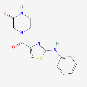 molecular formula C14H14N4O2S B2924161 4-(2-(Phenylamino)thiazole-4-carbonyl)piperazin-2-one CAS No. 1105218-58-3