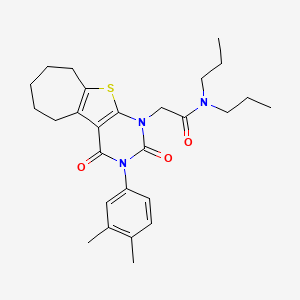 molecular formula C27H35N3O3S B2924164 2-[3-(3,4-dimethylphenyl)-2,4-dioxo-3,4,6,7,8,9-hexahydro-2H-cyclohepta[4,5]thieno[2,3-d]pyrimidin-1(5H)-yl]-N,N-dipropylacetamide CAS No. 899940-16-0