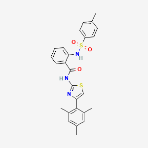 molecular formula C26H25N3O3S2 B2924182 2-[(4-甲苯磺酰胺基)-N-[4-(2,4,6-三甲苯基)-1,3-噻唑-2-基]苯甲酰胺 CAS No. 476279-95-5