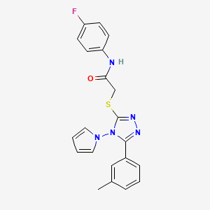 molecular formula C21H18FN5OS B2924193 N-(4-fluorophenyl)-2-{[5-(3-methylphenyl)-4-(1H-pyrrol-1-yl)-4H-1,2,4-triazol-3-yl]sulfanyl}acetamide CAS No. 898371-84-1