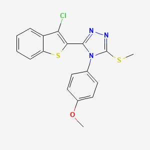molecular formula C18H14ClN3OS2 B2924194 3-(3-chloro-1-benzothiophen-2-yl)-4-(4-methoxyphenyl)-5-(methylsulfanyl)-4H-1,2,4-triazole CAS No. 637326-07-9