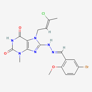 molecular formula C18H18BrClN6O3 B2924221 8-((E)-2-(5-bromo-2-methoxybenzylidene)hydrazinyl)-7-((Z)-3-chlorobut-2-en-1-yl)-3-methyl-1H-purine-2,6(3H,7H)-dione CAS No. 685106-31-4
