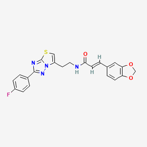 molecular formula C22H17FN4O3S B2924224 (E)-3-(benzo[d][1,3]dioxol-5-yl)-N-(2-(2-(4-fluorophenyl)thiazolo[3,2-b][1,2,4]triazol-6-yl)ethyl)acrylamide CAS No. 894029-83-5