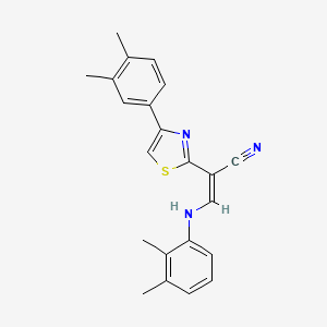 molecular formula C22H21N3S B2924236 (Z)-3-((2,3-二甲基苯基)氨基)-2-(4-(3,4-二甲基苯基)噻唑-2-基)丙烯腈 CAS No. 477186-88-2