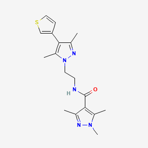 N-(2-(3,5-dimethyl-4-(thiophen-3-yl)-1H-pyrazol-1-yl)ethyl)-1,3,5-trimethyl-1H-pyrazole-4-carboxamide