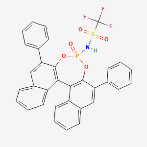 molecular formula C33H21F3NO5PS B2924247 1,1,1-Trifluoro-N-[(11bR)-4-oxido-2,6-diphenyldinaphtho[2,1-d:1',2'-f][1,3,2]dioxaphosphepin-4-yl]methanesulfonamide CAS No. 908338-42-1