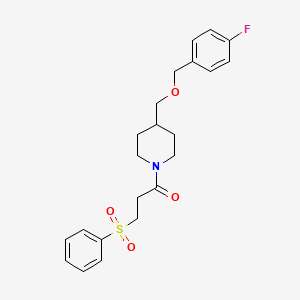 molecular formula C22H26FNO4S B2924260 1-(4-(((4-氟苄基)氧基)甲基)哌啶-1-基)-3-(苯磺酰基)丙-1-酮 CAS No. 1396877-83-0