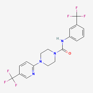 molecular formula C18H16F6N4O B2924261 N-[3-(trifluoromethyl)phenyl]-4-[5-(trifluoromethyl)pyridin-2-yl]piperazine-1-carboxamide CAS No. 856225-56-4
