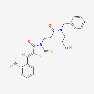 molecular formula C23H24N2O4S2 B2924268 N-苄基-N-(2-羟乙基)-3-[(5Z)-5-[(2-甲氧苯基)亚甲基]-4-氧代-2-硫代亚甲基-1,3-噻唑烷-3-基]丙酰胺 CAS No. 681480-84-2
