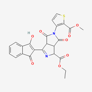 molecular formula C24H18N2O8S B2924274 ethyl 3-(1,3-dioxo-1,3-dihydro-2H-inden-2-yliden)-5-[2-(methoxycarbonyl)-3-thienyl]-4,6-dioxooctahydropyrrolo[3,4-c]pyrrole-1-carboxylate CAS No. 321522-15-0