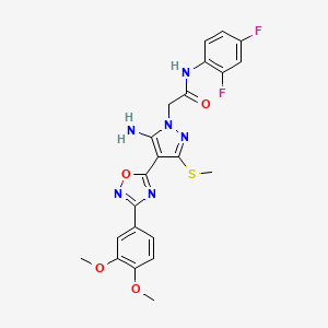 molecular formula C22H20F2N6O4S B2924276 2-(5-amino-4-(3-(3,4-dimethoxyphenyl)-1,2,4-oxadiazol-5-yl)-3-(methylthio)-1H-pyrazol-1-yl)-N-(2,4-difluorophenyl)acetamide CAS No. 1242858-93-0