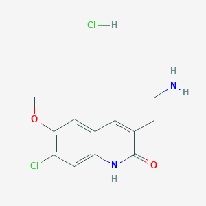 molecular formula C12H14Cl2N2O2 B2924283 3-(2-氨基乙基)-7-氯-6-甲氧基-1,2-二氢喹啉-2-酮盐酸盐 CAS No. 1266686-32-1