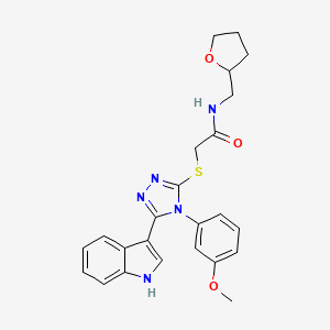 2-((5-(1H-indol-3-yl)-4-(3-methoxyphenyl)-4H-1,2,4-triazol-3-yl)thio)-N-((tetrahydrofuran-2-yl)methyl)acetamide