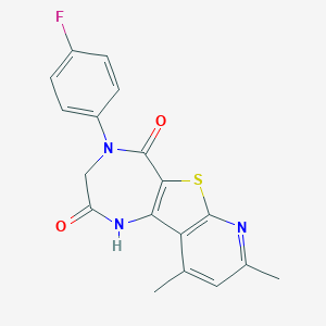 molecular formula C18H14FN3O2S B292430 4-(4-fluorophenyl)-8,10-dimethyl-3,4-dihydro-1H-pyrido[3',2':4,5]thieno[3,2-e][1,4]diazepine-2,5-dione 