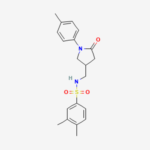 molecular formula C20H24N2O3S B2924305 3,4-二甲基-N-((5-氧代-1-(对甲苯基)吡咯烷-3-基)甲基)苯磺酰胺 CAS No. 954608-92-5