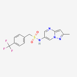 molecular formula C15H13F3N4O2S B2924307 N-(2-methylpyrazolo[1,5-a]pyrimidin-6-yl)-1-(4-(trifluoromethyl)phenyl)methanesulfonamide CAS No. 1788843-80-0