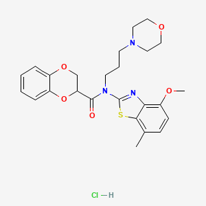 molecular formula C25H30ClN3O5S B2924316 N-(4-methoxy-7-methylbenzo[d]thiazol-2-yl)-N-(3-morpholinopropyl)-2,3-dihydrobenzo[b][1,4]dioxine-2-carboxamide hydrochloride CAS No. 1330287-88-1