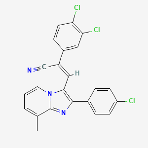 molecular formula C23H14Cl3N3 B2924321 (Z)-3-[2-(4-chlorophenyl)-8-methylimidazo[1,2-a]pyridin-3-yl]-2-(3,4-dichlorophenyl)prop-2-enenitrile CAS No. 478248-57-6