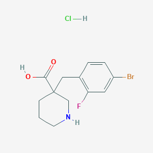 molecular formula C13H16BrClFNO2 B2924324 3-[(4-溴-2-氟苯基)甲基]哌啶-3-羧酸；盐酸盐 CAS No. 2287273-20-3