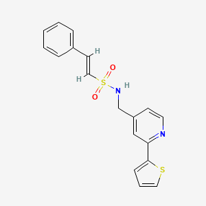 molecular formula C18H16N2O2S2 B2924349 (E)-2-phenyl-N-((2-(thiophen-2-yl)pyridin-4-yl)methyl)ethenesulfonamide CAS No. 2035001-64-8