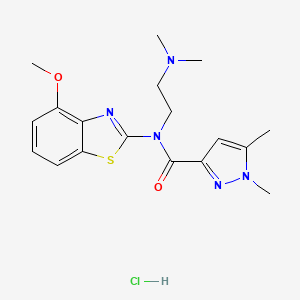 molecular formula C18H24ClN5O2S B2924362 N-(2-(dimethylamino)ethyl)-N-(4-methoxybenzo[d]thiazol-2-yl)-1,5-dimethyl-1H-pyrazole-3-carboxamide hydrochloride CAS No. 1216792-31-2