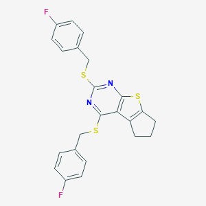 molecular formula C23H18F2N2S3 B292437 2,4-bis[(4-fluorobenzyl)sulfanyl]-6,7-dihydro-5H-cyclopenta[4,5]thieno[2,3-d]pyrimidine 