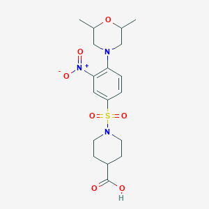 molecular formula C18H25N3O7S B2924372 1-{[4-(2,6-Dimethylmorpholino)-3-nitrophenyl]sulfonyl}-4-piperidinecarboxylic acid CAS No. 866050-23-9