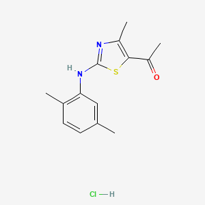 molecular formula C14H17ClN2OS B2924377 1-{2-[(2,5-Dimethylphenyl)amino]-4-methyl-1,3-thiazol-5-YL}ethanone hydrochloride CAS No. 1431962-47-8