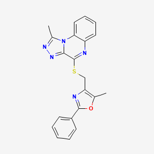 molecular formula C21H17N5OS B2924384 5-Methyl-4-(((1-methyl-[1,2,4]triazolo[4,3-a]quinoxalin-4-yl)thio)methyl)-2-phenyloxazole CAS No. 1031988-87-0