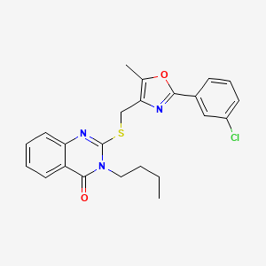 molecular formula C23H22ClN3O2S B2924395 3-butyl-2-(((2-(3-chlorophenyl)-5-methyloxazol-4-yl)methyl)thio)quinazolin-4(3H)-one CAS No. 1114661-00-5