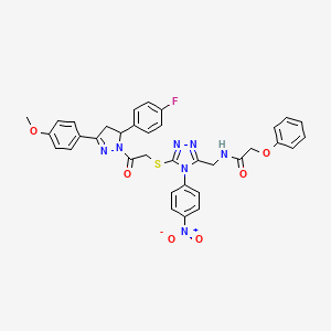 N-((5-((2-(5-(4-fluorophenyl)-3-(4-methoxyphenyl)-4,5-dihydro-1H-pyrazol-1-yl)-2-oxoethyl)thio)-4-(4-nitrophenyl)-4H-1,2,4-triazol-3-yl)methyl)-2-phenoxyacetamide