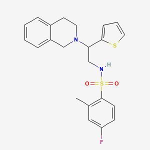 molecular formula C22H23FN2O2S2 B2924469 4-fluoro-2-methyl-N-[2-(1,2,3,4-tetrahydroisoquinolin-2-yl)-2-(thiophen-2-yl)ethyl]benzene-1-sulfonamide CAS No. 898407-93-7