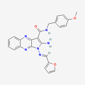 molecular formula C24H20N6O3 B2924481 (E)-2-amino-1-((furan-2-ylmethylene)amino)-N-(4-methoxybenzyl)-1H-pyrrolo[2,3-b]quinoxaline-3-carboxamide CAS No. 835911-86-9
