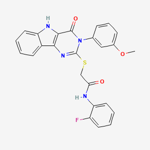 molecular formula C25H19FN4O3S B2924482 N-(2-fluorophenyl)-2-[[3-(3-methoxyphenyl)-4-oxo-5H-pyrimido[5,4-b]indol-2-yl]sulfanyl]acetamide CAS No. 536706-43-1