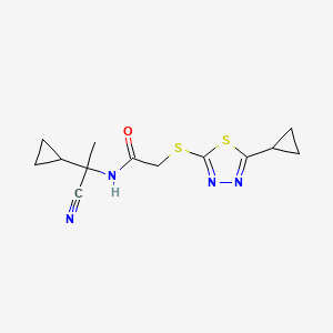 molecular formula C13H16N4OS2 B2924492 N-(1-Cyano-1-cyclopropylethyl)-2-[(5-cyclopropyl-1,3,4-thiadiazol-2-YL)sulfanyl]acetamide CAS No. 1436257-73-6