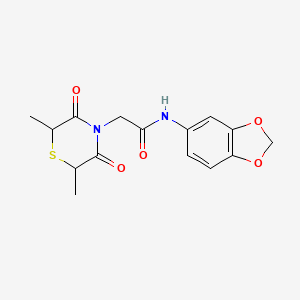 molecular formula C15H16N2O5S B2924506 N-(1,3-benzodioxol-5-yl)-2-(2,6-dimethyl-3,5-dioxothiomorpholin-4-yl)acetamide CAS No. 868215-38-7